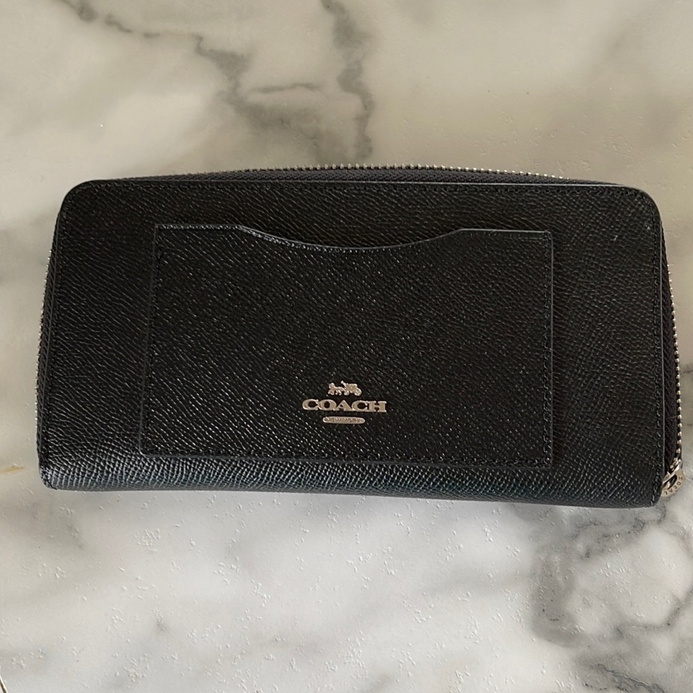Black Leather Coach Wallet with Silver Hardware